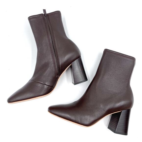 Loeffler Randall Elise Bootie Stretch Chocolate Brown Leather Block Heel Sz 5.5 - Picture 7 of 11